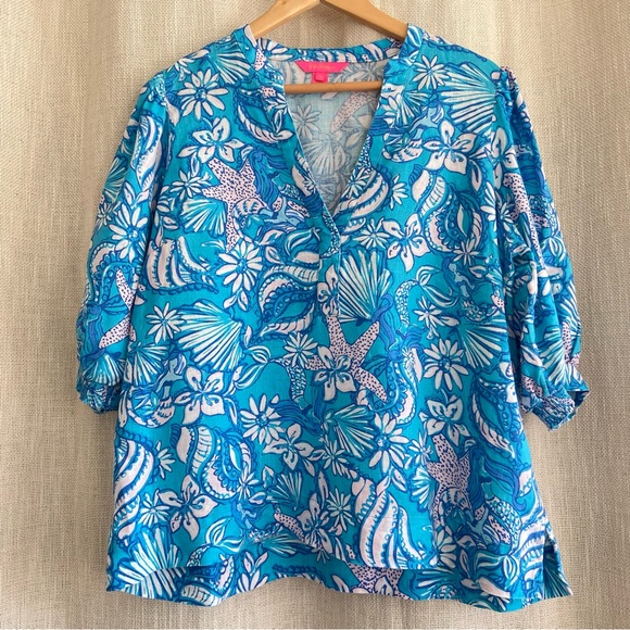 Mialeigh Linen Top - Bellevue Blue Breakers Beach main image 0